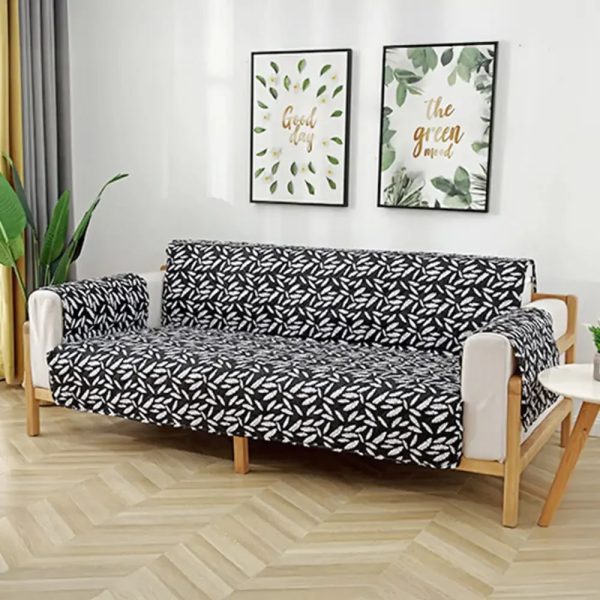 leaf print quilted one piece couch cover with non slip elastic straps 12