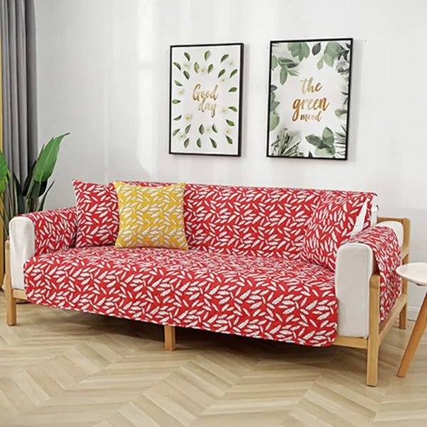 leaf print quilted one piece couch cover with non slip elastic straps 13