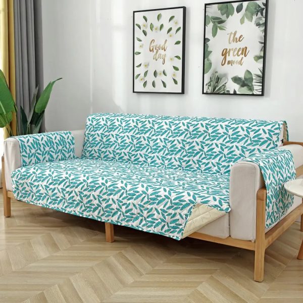 leaf print quilted one piece couch cover with non slip elastic straps 14