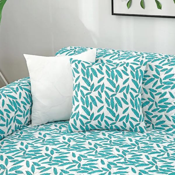 leaf print quilted one piece couch cover with non slip elastic straps 15