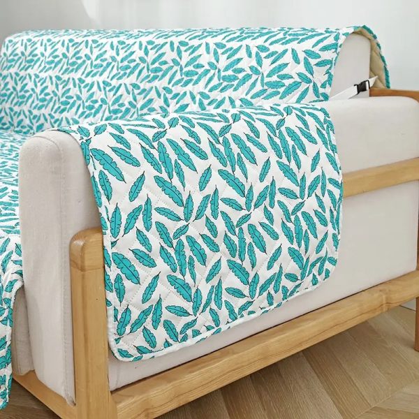 leaf print quilted one piece couch cover with non slip elastic straps 16