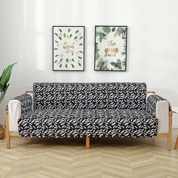 leaf print quilted one piece couch cover with non slip elastic straps 20