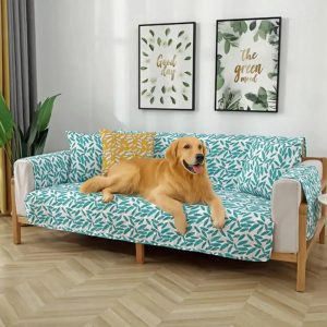 leaf print quilted one piece couch cover with non slip elastic straps 22