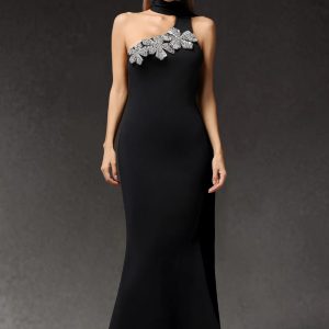 luva one shoulder flower bandage maxi dress 11