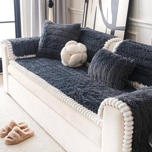 luxury fluffy plush thickened comfortable non slip couch cover 13