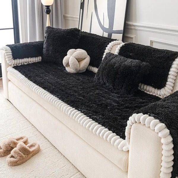 luxury fluffy plush thickened comfortable non slip couch cover 14
