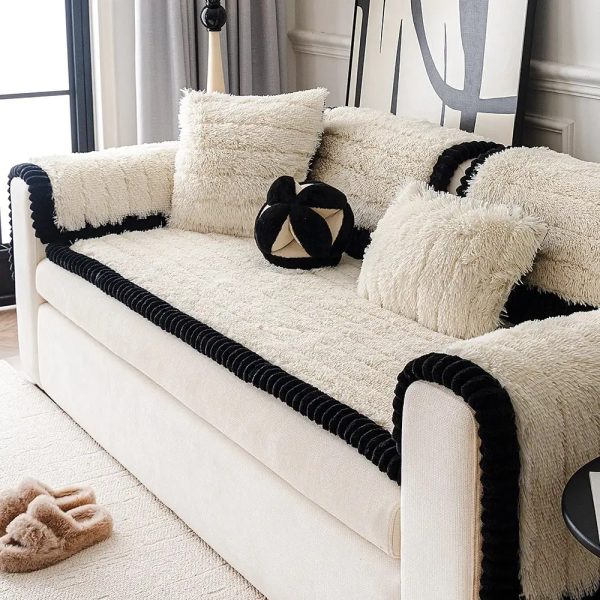 luxury fluffy plush thickened comfortable non slip couch cover 15