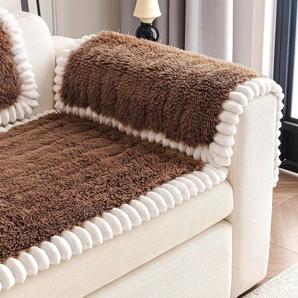 luxury fluffy plush thickened comfortable non slip couch cover 18