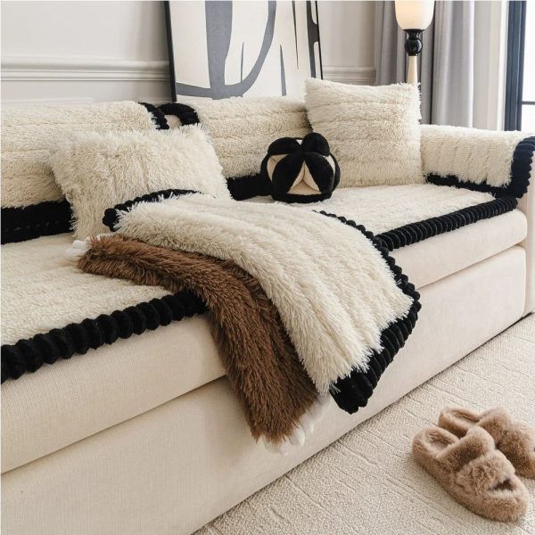 luxury fluffy plush thickened comfortable non slip couch cover 19