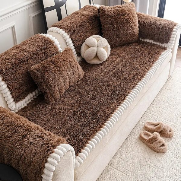 luxury fluffy plush thickened comfortable non slip couch cover 21