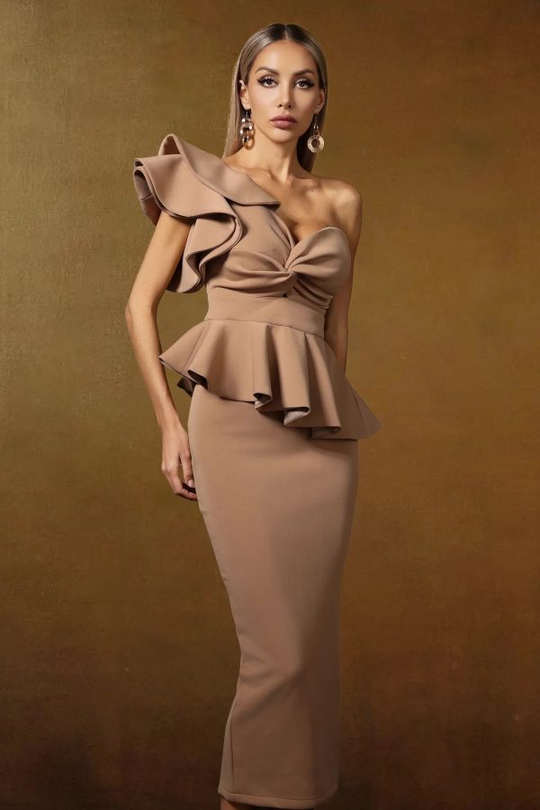 luysa one shoulder asymmetry two piece set brown 13