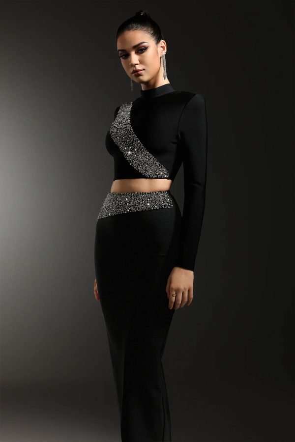 mia long sleeves diamond bandage maxi two piece set 14
