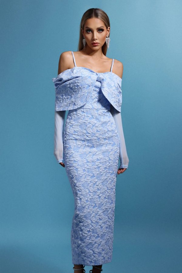 milena sleeveless off the shoulder long sleeves bow maxi dress 12
