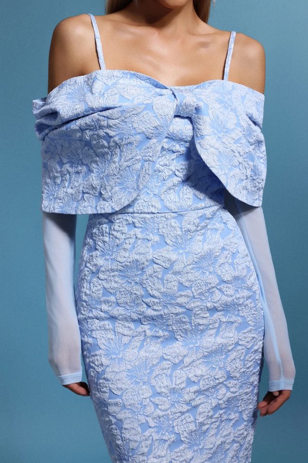 milena sleeveless off the shoulder long sleeves bow maxi dress 13