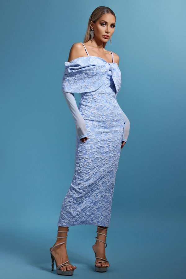 milena sleeveless off the shoulder long sleeves bow maxi dress 14