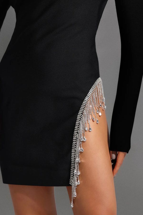 mocano long sleeve tassel diamond backless mini dress 13