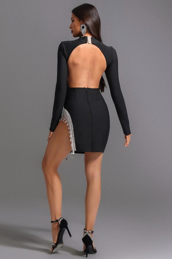 mocano long sleeve tassel diamond backless mini dress 16