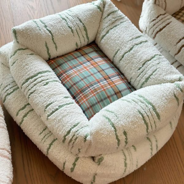 modern plaid plush thickened square calming dog bed 14
