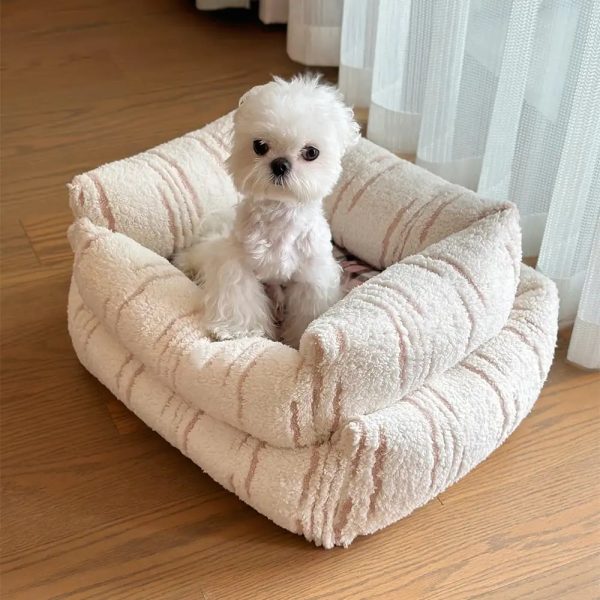 modern plaid plush thickened square calming dog bed 18