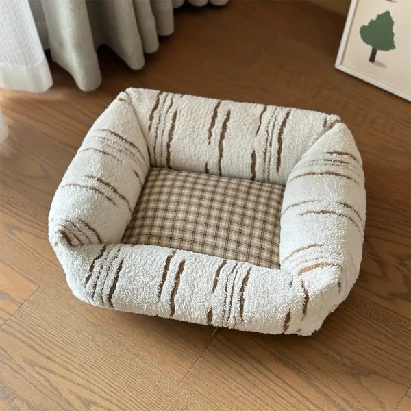 modern plaid plush thickened square calming dog bed 23