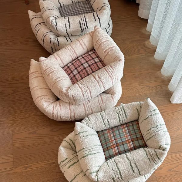 modern plaid plush thickened square calming dog bed 26