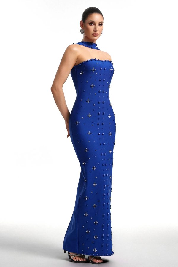 nesya sleeveless pearl bandage maxi dress in blue 14