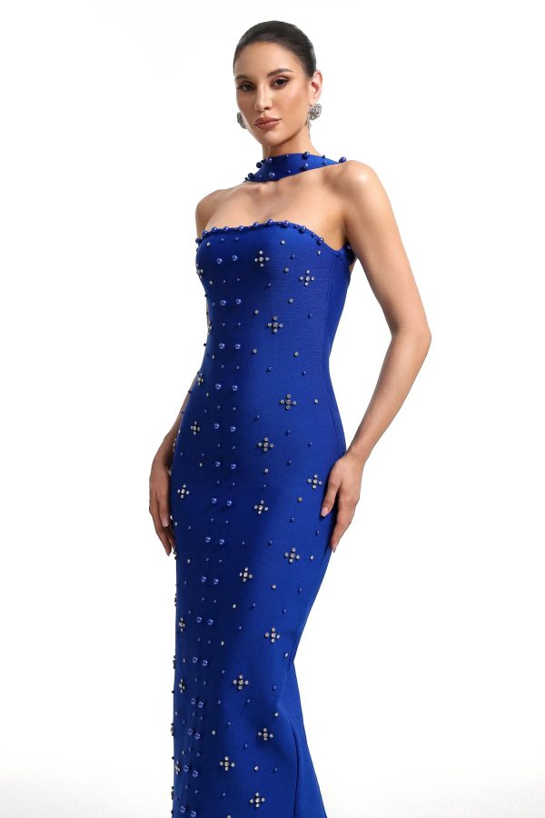 nesya sleeveless pearl bandage maxi dress in blue 15