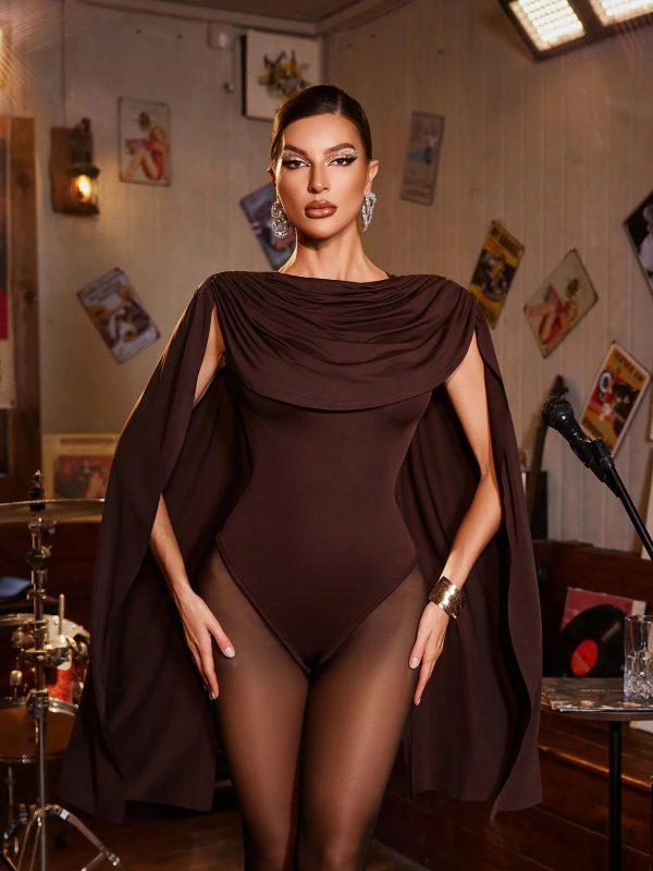 nyressa cowl neck bodysuit in brown 13