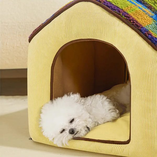 plaid retro cozy cave style warm deep sleeping dog & cat bed 15