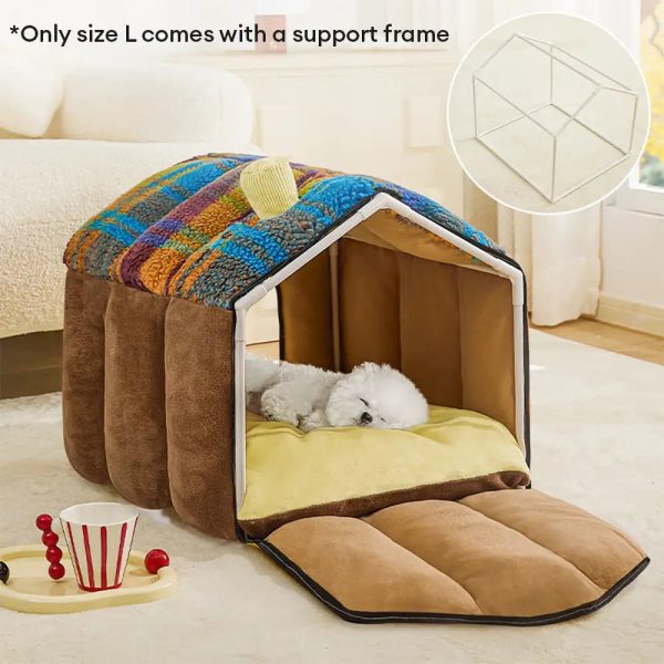 plaid retro cozy cave style warm deep sleeping dog & cat bed 20