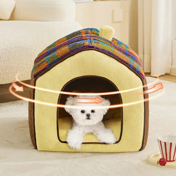 plaid retro cozy cave style warm deep sleeping dog & cat bed 23