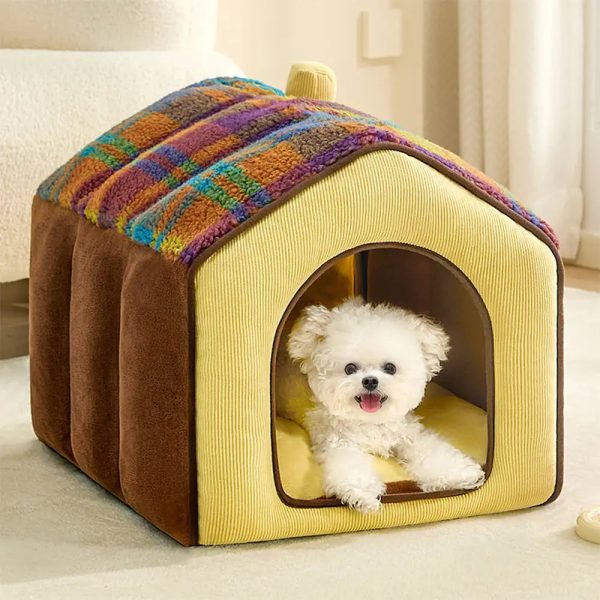 plaid retro cozy cave style warm deep sleeping dog & cat bed 25