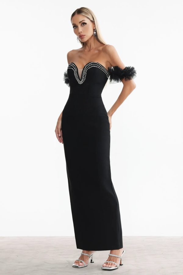 sarna off shoulder rhinestone bandage maxi dress 15