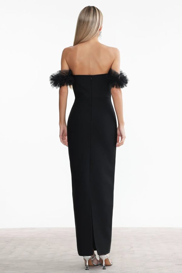 sarna off shoulder rhinestone bandage maxi dress 16