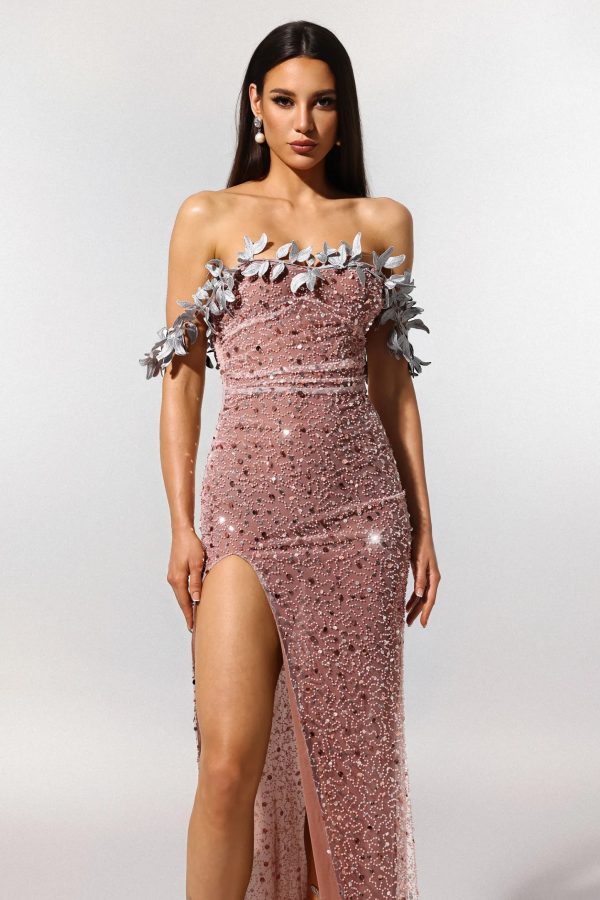 siola off the shoulder lace slit sequins maxi dress 12