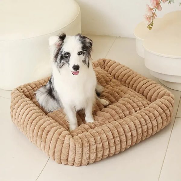 square striped short plush fluffy dog bed 12
