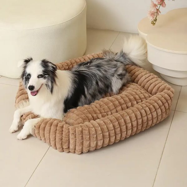 square striped short plush fluffy dog bed 13