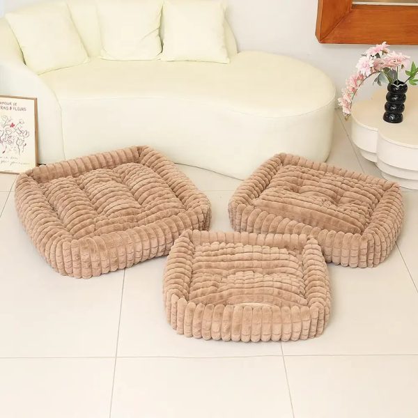 square striped short plush fluffy dog bed 14