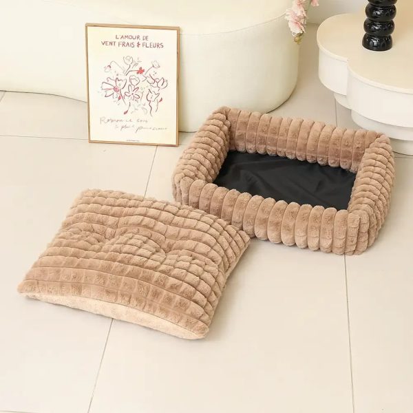 square striped short plush fluffy dog bed 16