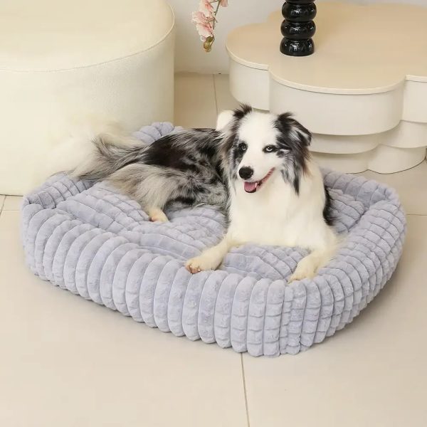 square striped short plush fluffy dog bed 18