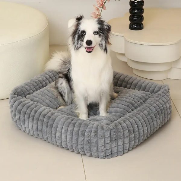 square striped short plush fluffy dog bed 19