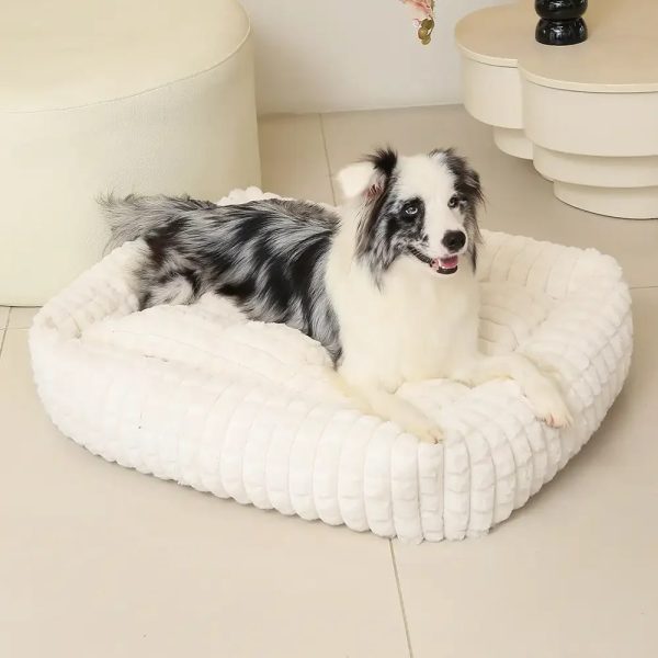 square striped short plush fluffy dog bed 20