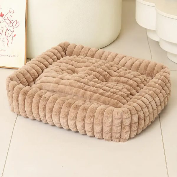 square striped short plush fluffy dog bed 21