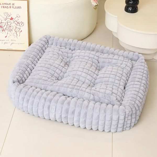 square striped short plush fluffy dog bed 22