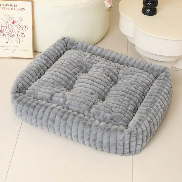 square striped short plush fluffy dog bed 23