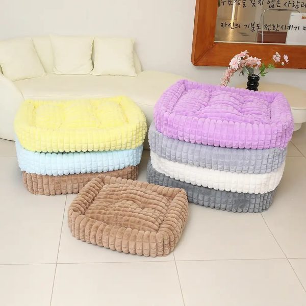 square striped short plush fluffy dog bed 25