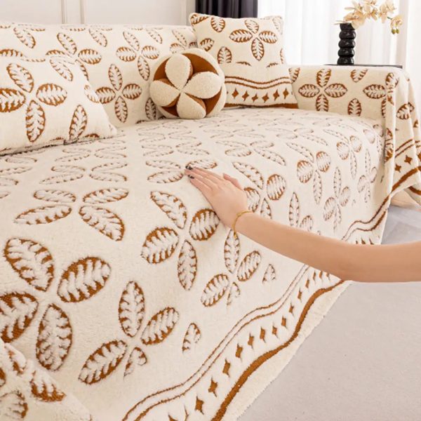 thickened jacquard velvet leaf pattern couch cover 15