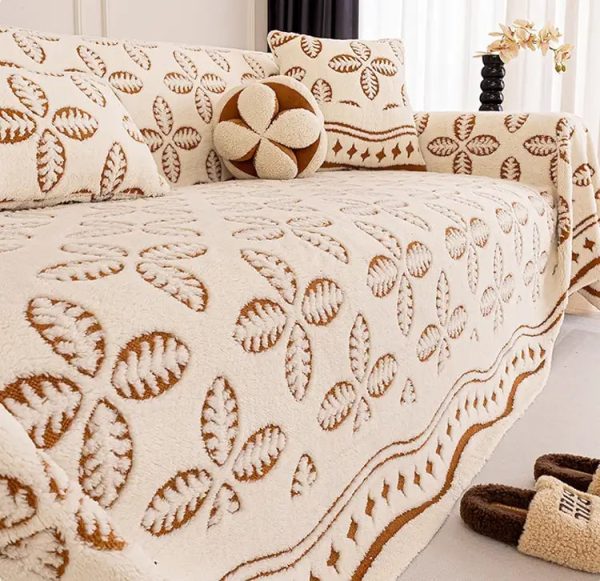 thickened jacquard velvet leaf pattern couch cover 20