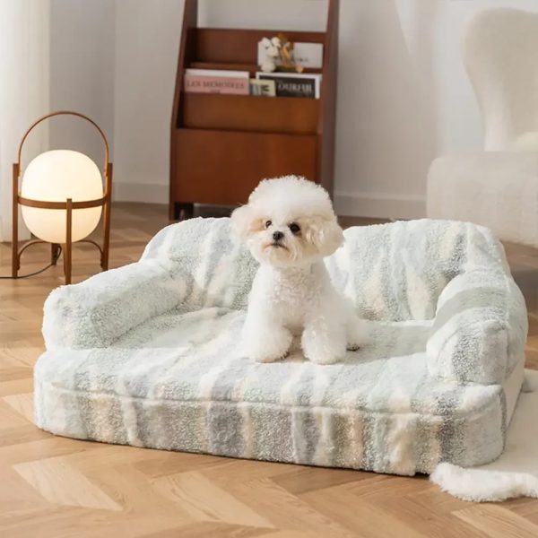 trendy tie dye faux lamb wool spine protection snuggly dog sofa bed 12