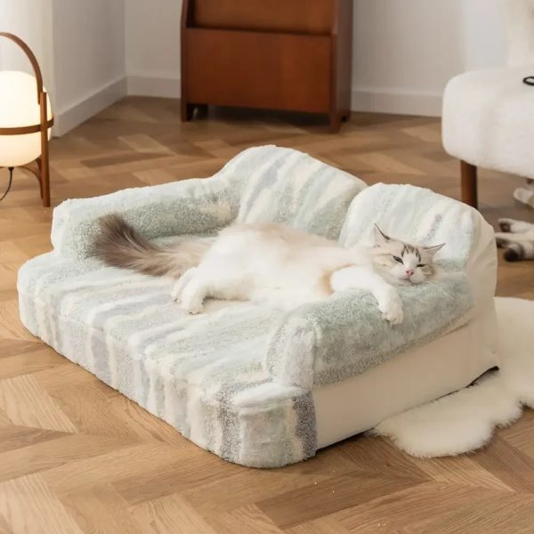 trendy tie dye faux lamb wool spine protection snuggly dog sofa bed 13